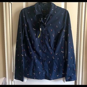 ESMARA BUTTON DOWN SHIRT NAVY BLUE WITH BIRDS.